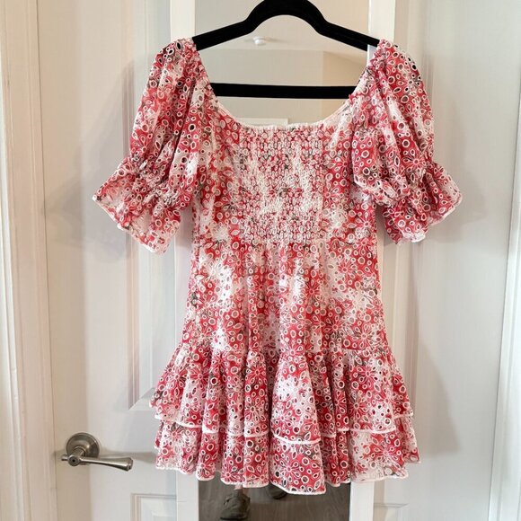 Charo Ruiz Ibiza Jean Off-the-Shoulder Eyelet Dress Size Medium Color White Red - Picture 5 of 8